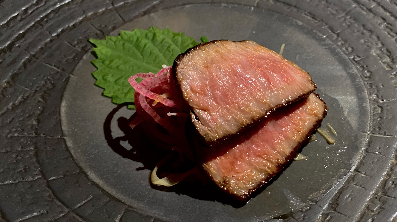 rare wagyu beef on a platter