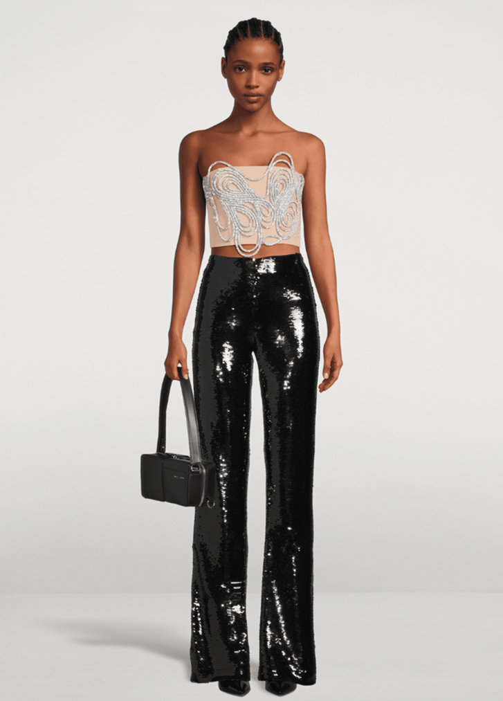 Nué’s black sequinned Jade trousers and crystal-embellished Serenity corset 