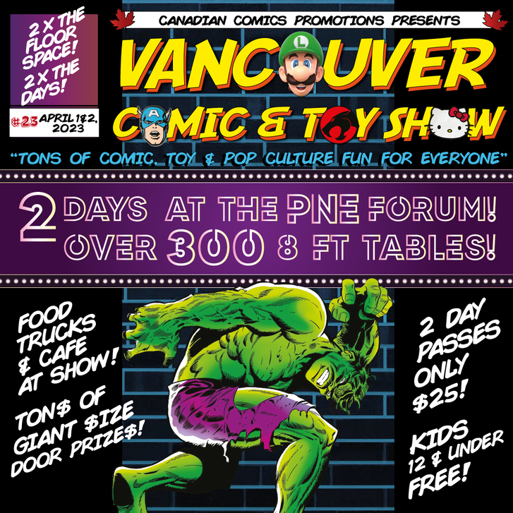 Promo poster for the event with text and an image of a Hulk-like character.