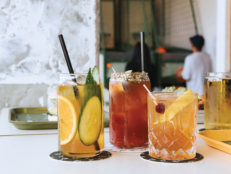 colourful cocktails on a bar