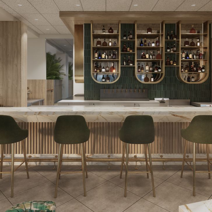 A mock up of chairs at a bar