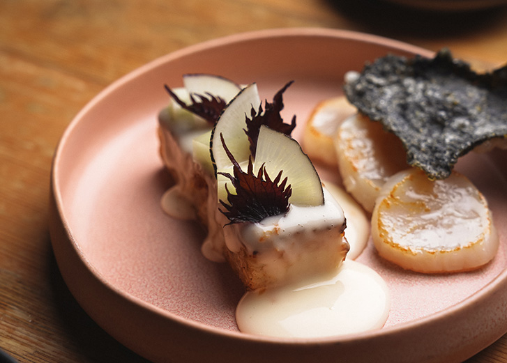 From Burdock and Co's current menu: scallop, radish cake, shiso, sake butter