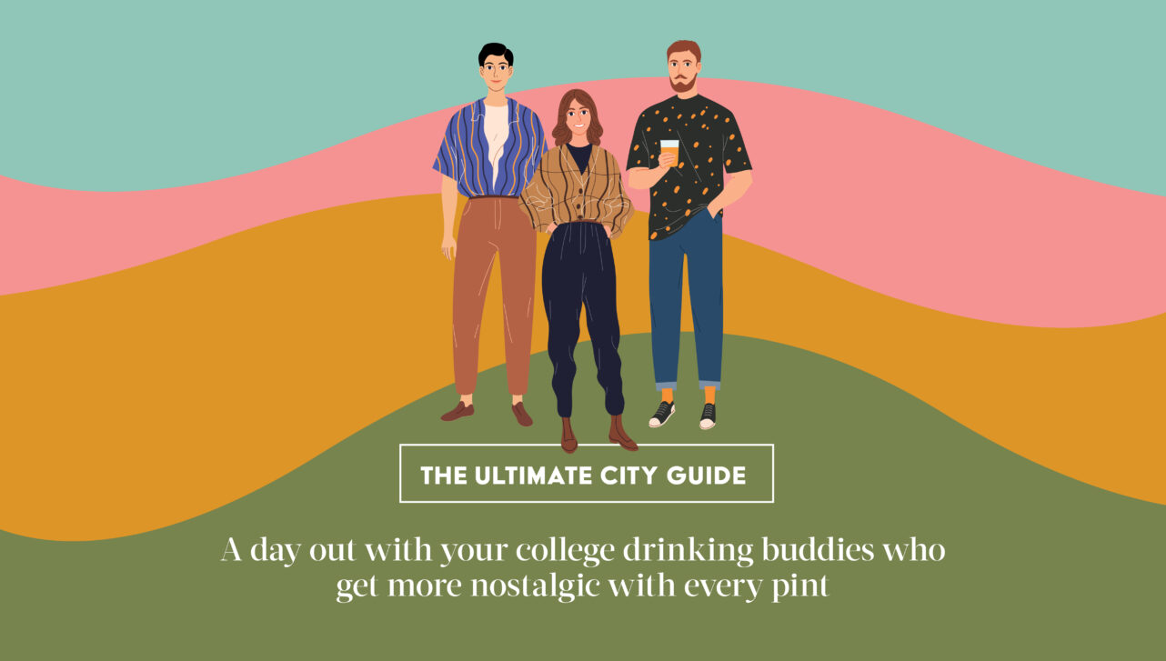 cartoon people happy and holding beers