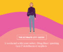 a cartoon of an androgynous blonde person on a colourful backdrop