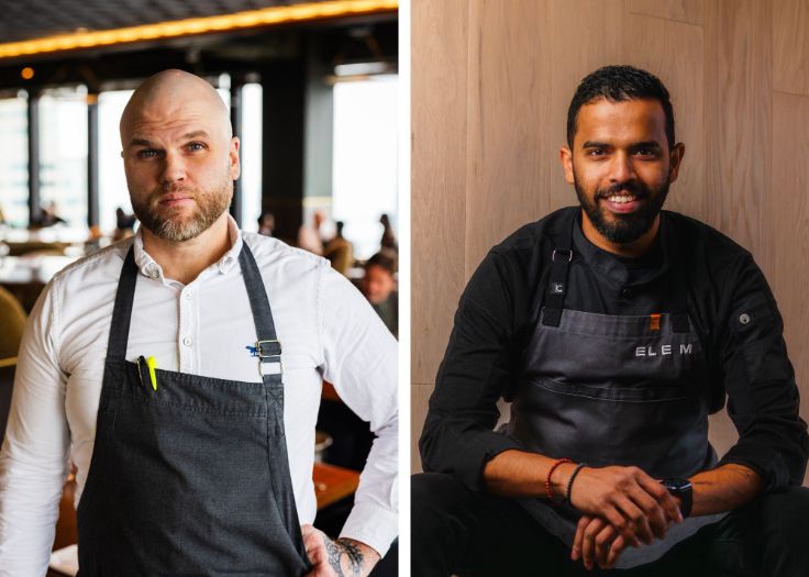Two chefs wearing aprons.
