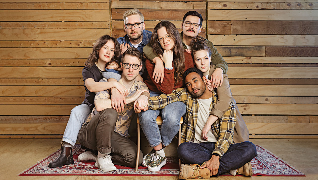 Blind Tiger: clockwise from top left: Devin Mackenzie, Allie Entwistle, Sasha Mark, Toddy, Kevin Vidal, creative director Tom Hill and Syd Campbell.