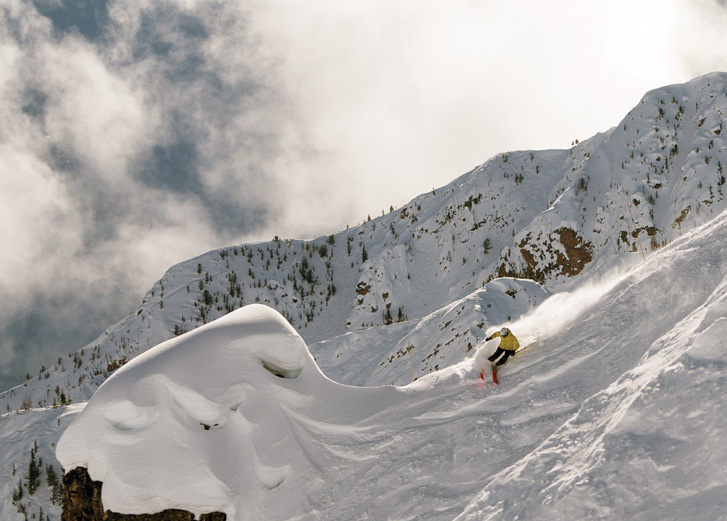 A skier skiing down a hill