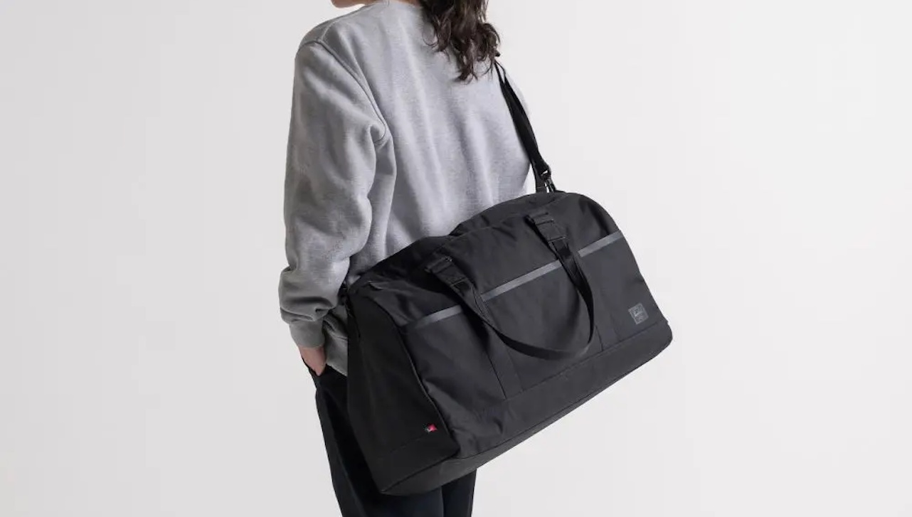 Black Herschel weekender bag. 