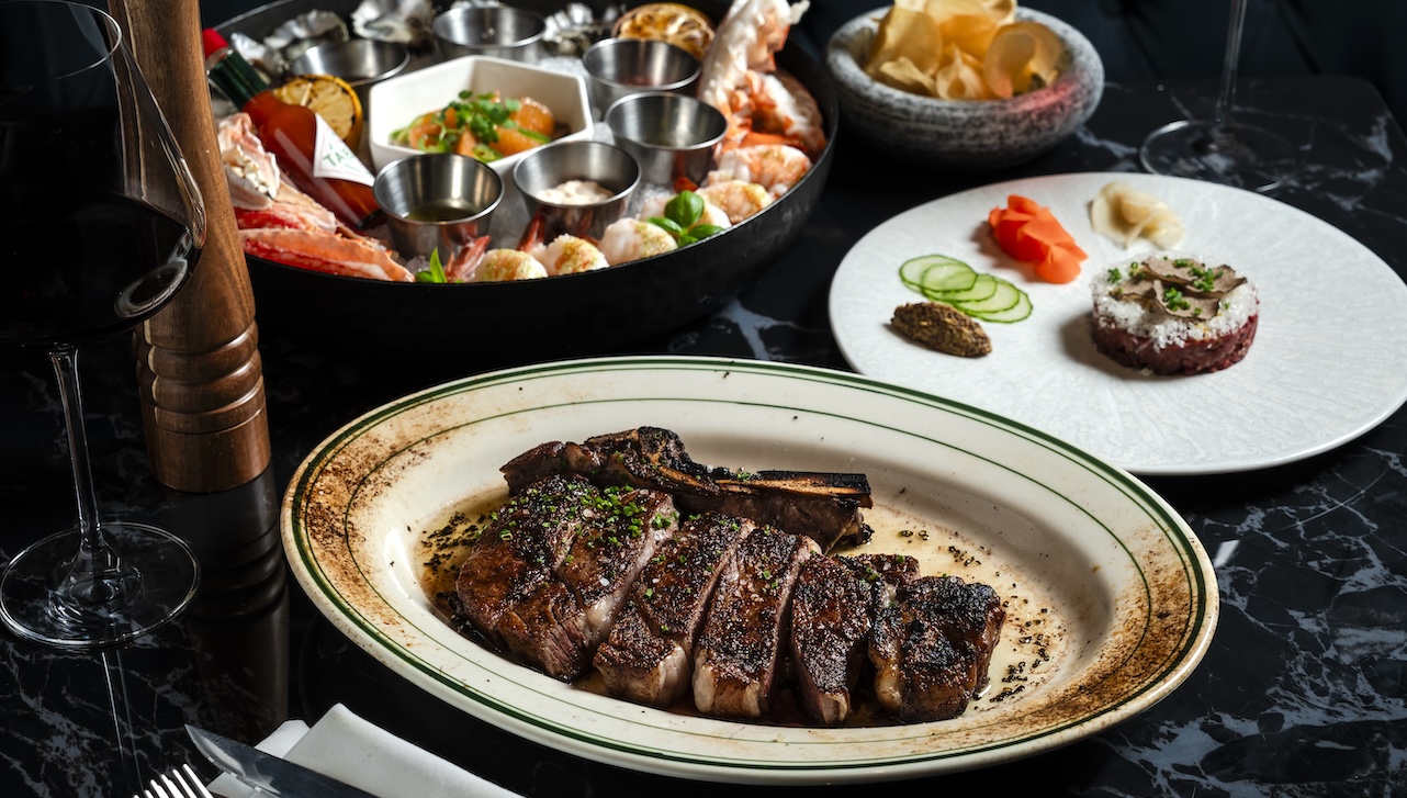 House of Dawn steak, wagyu tartare, and seafood tower