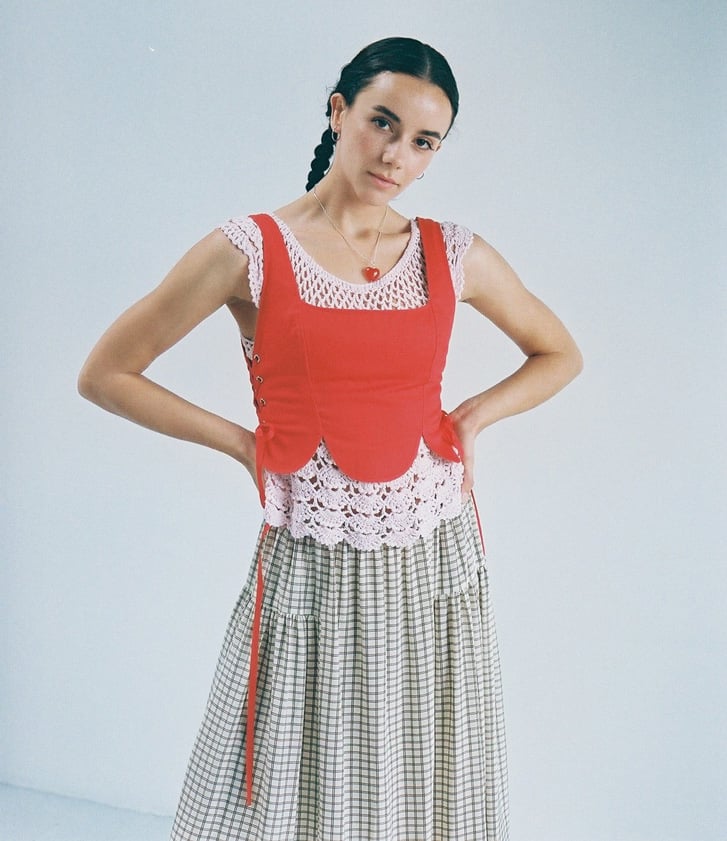 The corset-inspired Tulip top ($240) with drawstring sides and a petal-like hem is a piece that’s both playful and edgy.