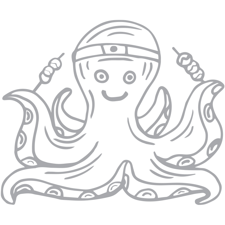 An illustration of an octopus holding skewers of food