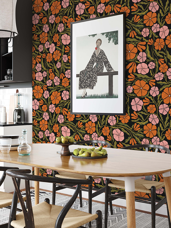 wallpaper printed with poppy flowers