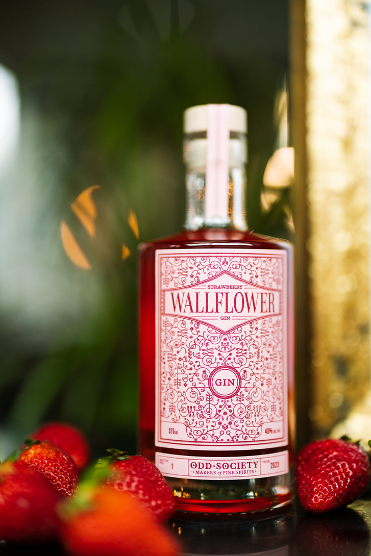 Bottle of pink "wallflower" gin
