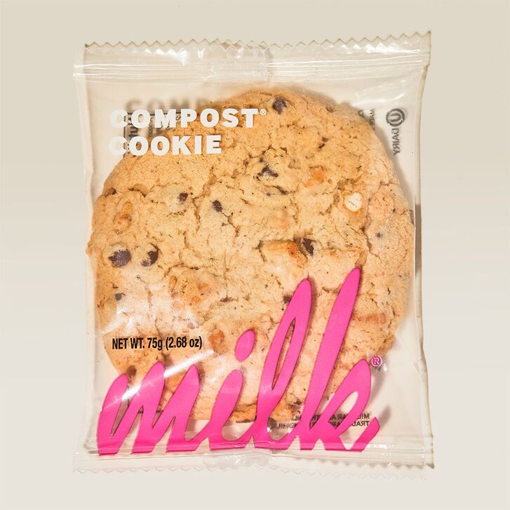Compost cookie in cellophane package