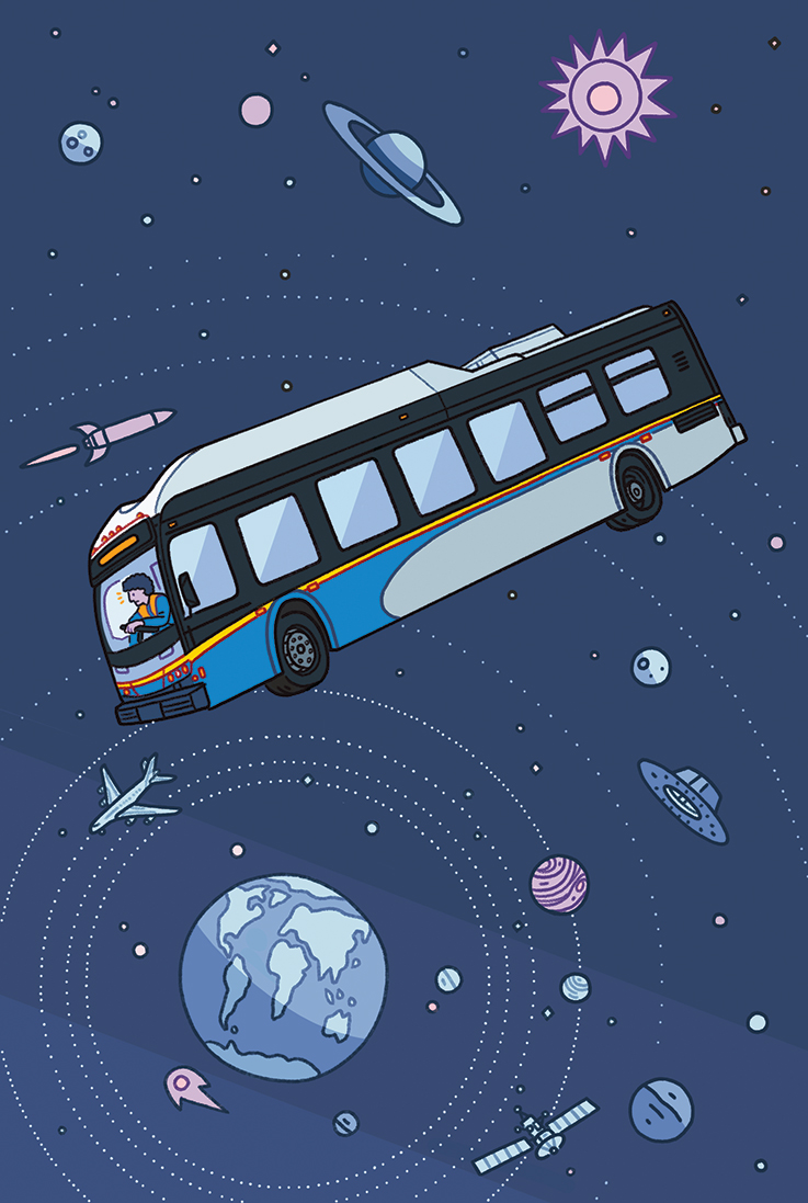 illustration of bus in space