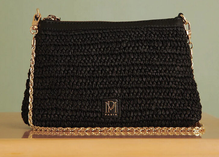 Petite Mendigote’s lined Serion purse in black raffia