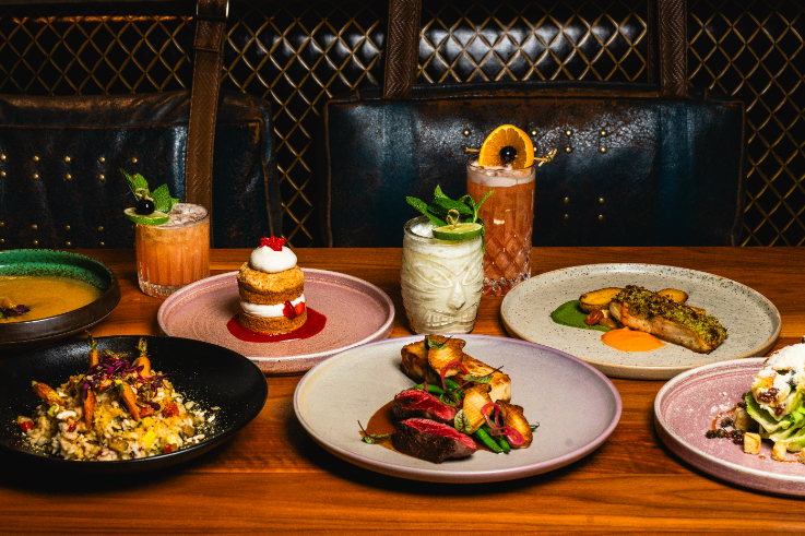drinks and food on a table