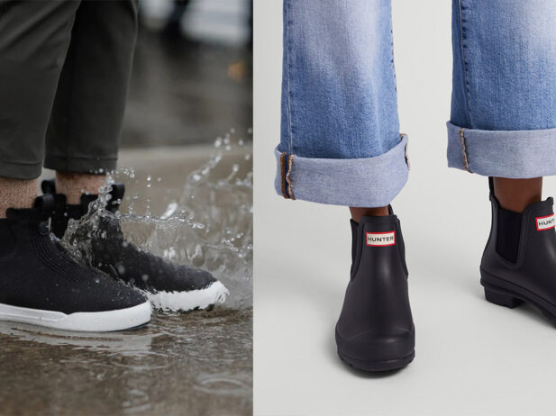 Vessi's chelsea boots pictured alongside hunter's chelsea boots